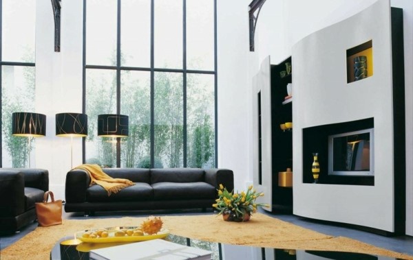 wohnzimmer-mit-schwarzer-couch-57 Nappali fekete kanapéval