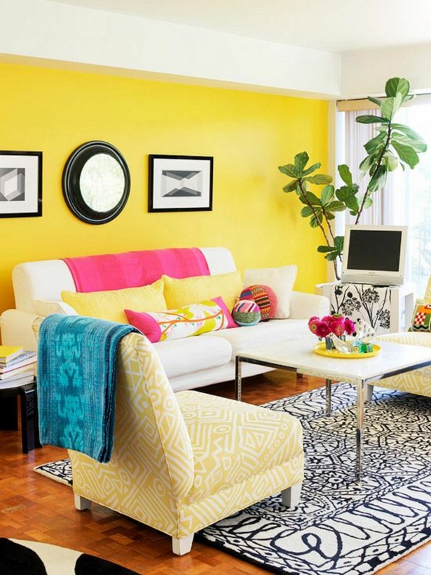 gelbe-wandfarbe-wohnzimmer-50_7 Sárga fal színes nappali