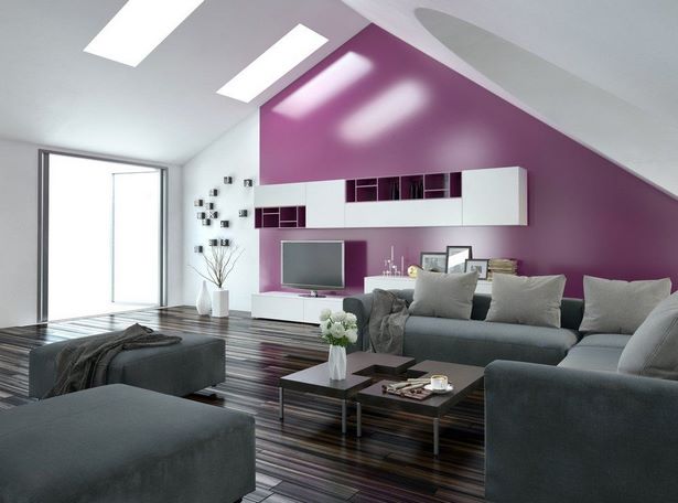 Lila fal színes nappali