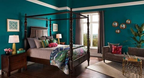 wandfarbe-schlafzimmer-braune-mobel-75_7 Fal színes hálószoba barna bútorok