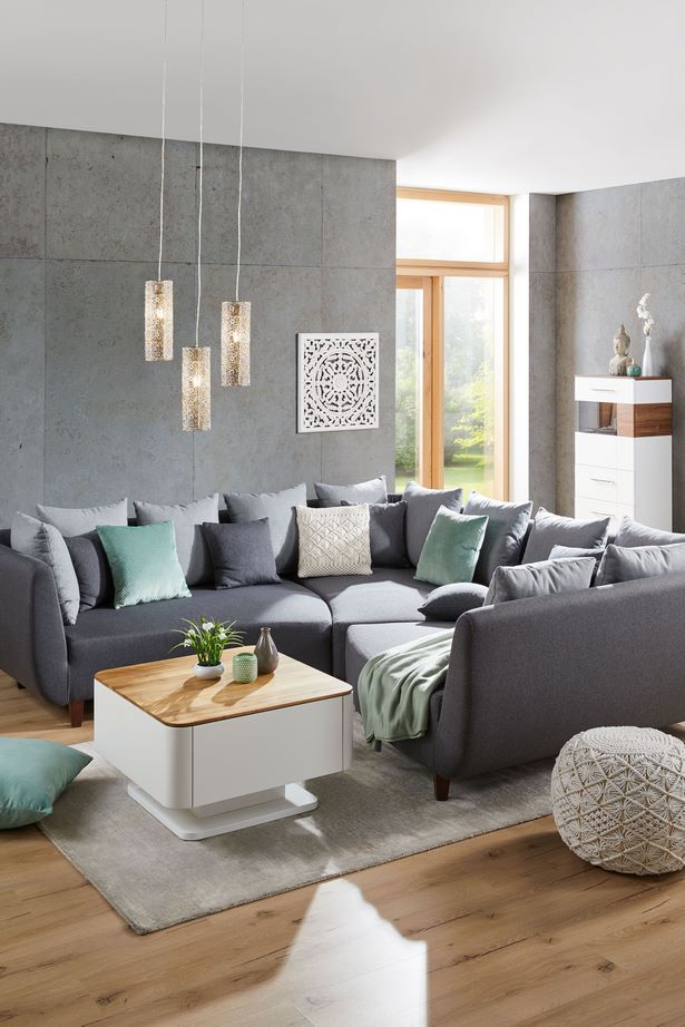 wandfarbe-wohnzimmer-graues-sofa-71_4 Fal színes nappali szürke kanapé