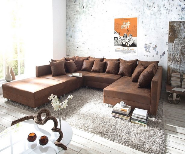 wohnzimmer-ideen-braune-couch-60_16 Nappali ötletek Barna Kanapé