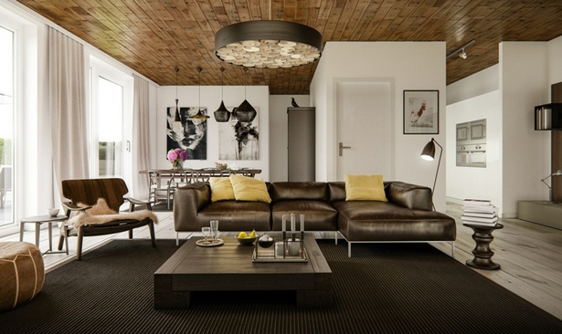 wohnzimmer-ideen-braune-couch-60_8 Nappali ötletek Barna Kanapé