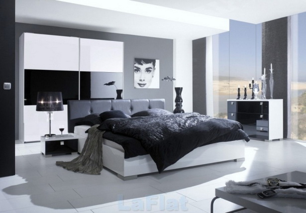 schlafzimmer-in-schwarz-wei-gestalten-42 Design Hálószoba Fekete-fehér